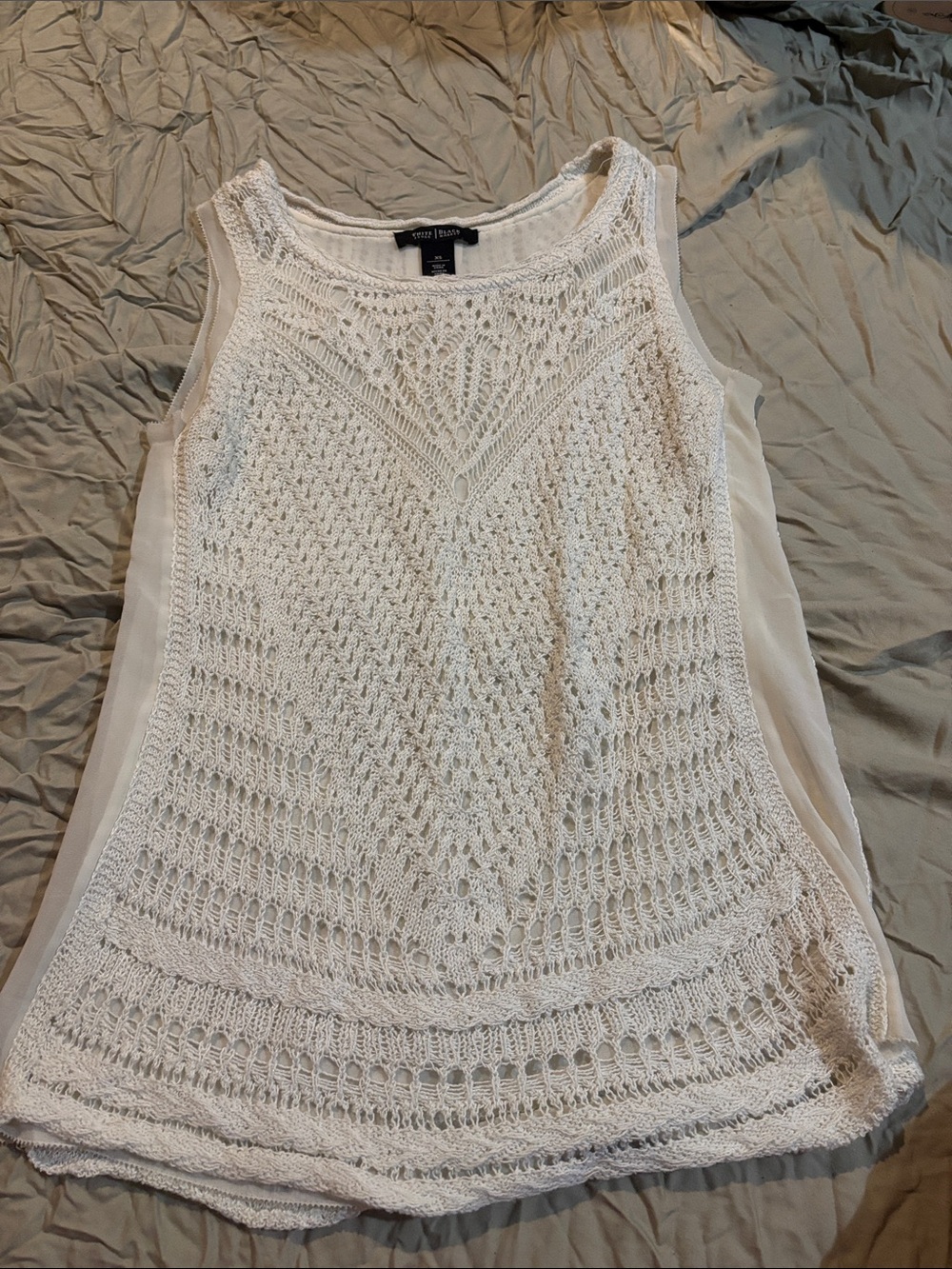 White House Black Market Cream Crochet Front Sleeveless Tank